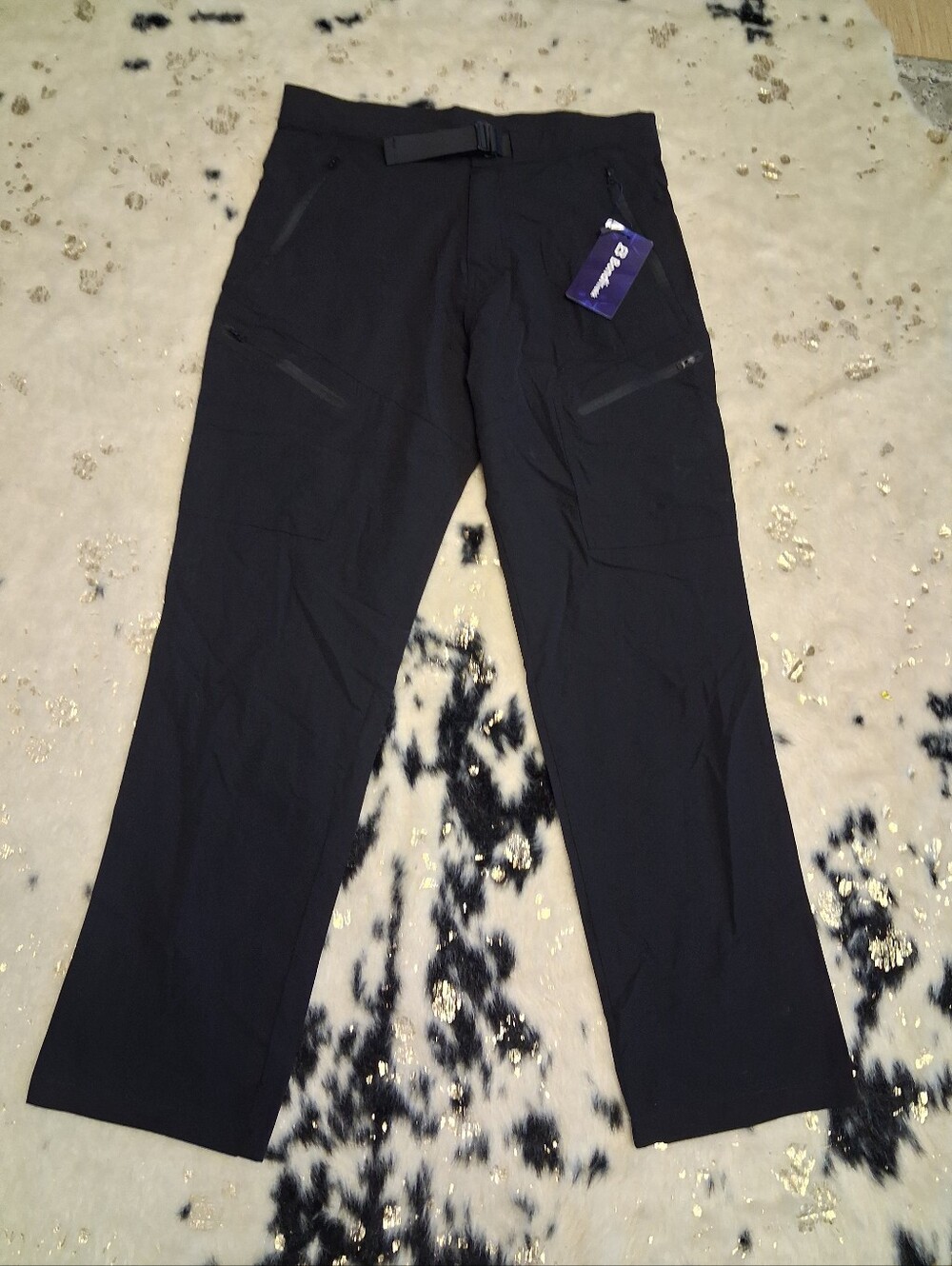 Women's Black Technical Track Pants with Built-In Belt